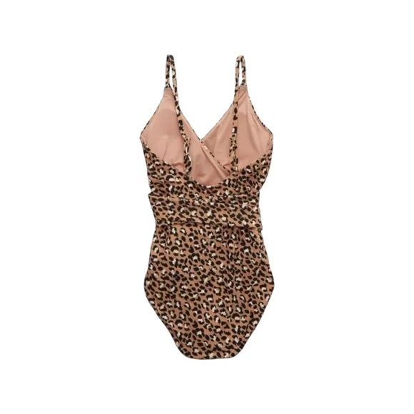 Aerie Leopard Print 1 Piece Wrap Bathing Swim Suit NWT Size M - Picture 3 of 11
